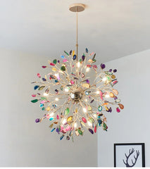 Gold Agate Slice Floral Chandelier Pendant Light