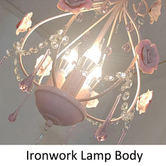 Pink Rose Crystal Chandelier Pendant Light with Floral Accents