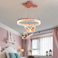 Butterfly Crystal Ring Pendant Light with Rose Gold Butterfly Accents
