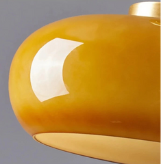 Brass Glass Dome Semi-Flush Mount Light with Yellow Shade