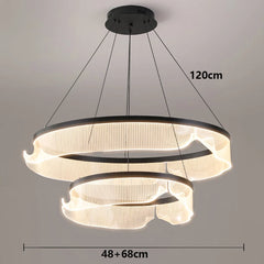 Chandelier with dimensions labeled on a gray background