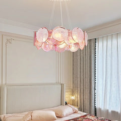 Pink Round Crystal Chandelier Semi-Flush Ceiling Light