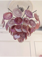 Glass Disc Chandelier Modern Pendant Light Brass or Chrome Finish