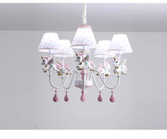 Pink White Unicorn Chandelier Children's Room Flush Mount Light