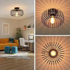 Brushed Open Cage Semi-Flush Mount Ceiling Light Fixture
