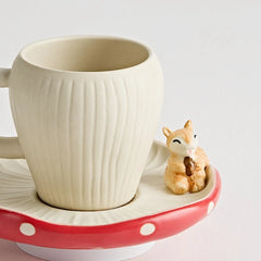 Red White Ceramic Mushroom Flush Mount Light with Squirrel Accent