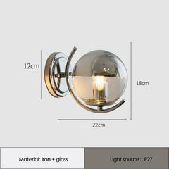 Wall-mounted light fixture with dimensions and material details on a gray background