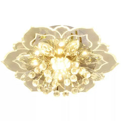 Gold Flower Crystal Flush Mount Ceiling Light with Petal Accents