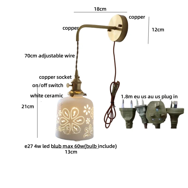 Measurement chart of a decorative lamp with labeled parts and dimensions.