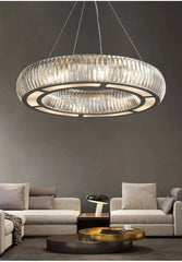 Modern Crystal Ring Pendant Light with Gold Finish Metal Frame