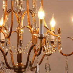 Gold Candelabra Crystal Chandelier with Ornate Metal Frame and Drips