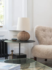Handwoven Rattan Drum Table Lamp with Fabric Shade