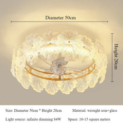 Gold Floral Glass Semi-Flush Mount Ceiling Light