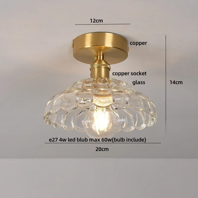 Ceiling light fixture with measurements and bulb information on a neutral background