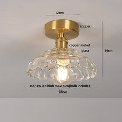 Ceiling light fixture with measurements and bulb information on a neutral background