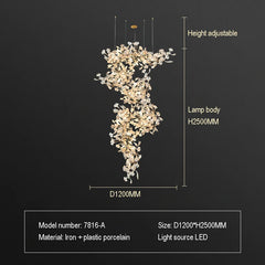 Gold Ginkgo Leaf Chandelier Light Cascading Branch Pendant