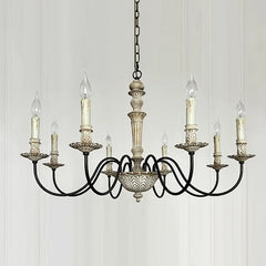 Decorative chandelier with multiple candle-style lights on a white background