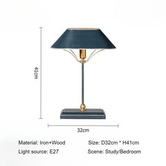 Black Cone Shade Metal Table Lamp with Gold Accents and Drum Base