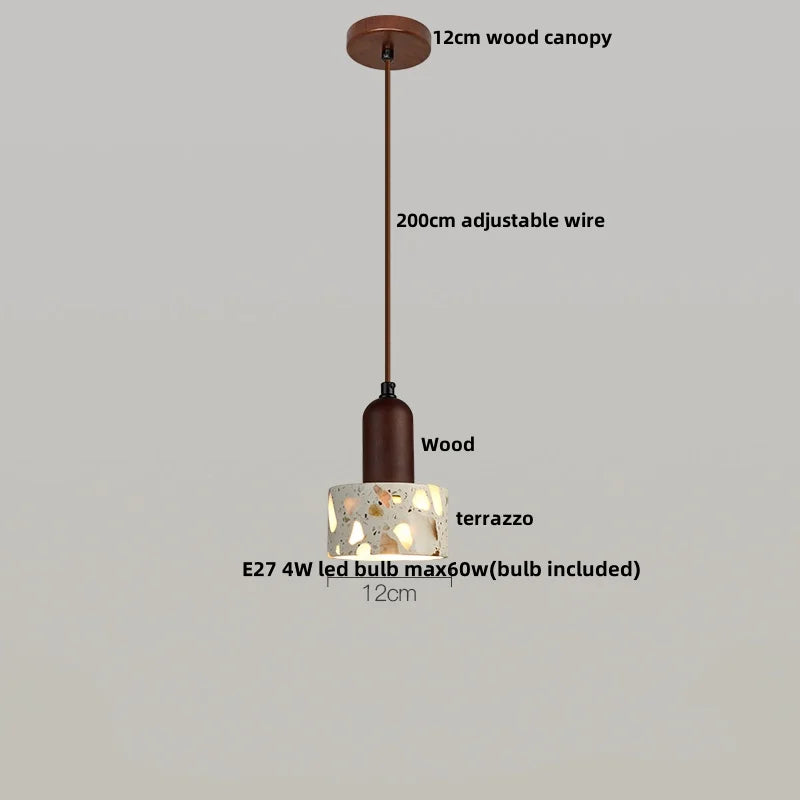 Pendant light with labeled parts on a gray background