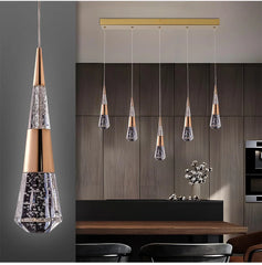 Gold Crystal Teardrop Pendant Light Fixture, Dimmable Remote Control