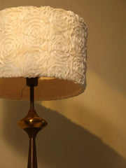Dark Grey Floor Lamp with Embossed Rose Drum Shade and Gold Accents