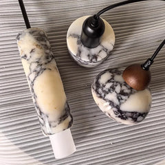 Marble and Wood Pendant Light with Frosted Glass Shade