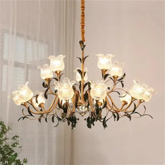 Gold Floral Glass Chandelier Multi-Arm Pendant Light