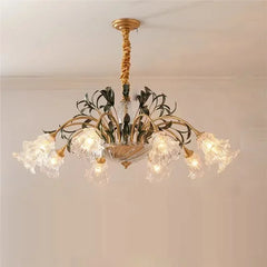Gold Floral Glass Chandelier Multi-Arm Pendant Light