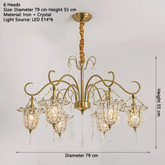Gold Crystal Floral Chandelier Semi-Flush Ceiling Light
