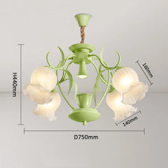 Green Floral Tulip Semi-Flush Ceiling Light with Frosted Glass Shades