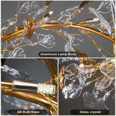 Gold Branch Crystal Leaf Chandelier with Amber Accents