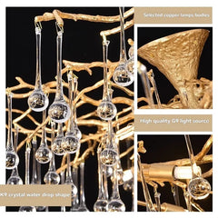 Gold Branch Crystal Waterfall Semi-Flush Mount Chandelier
