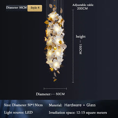Gold Petal & White Flower Chandelier with Cascading Design