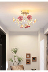 Gold Multi-Arm Ceramic Rose Ceiling Light