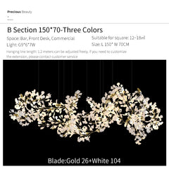 Gold Ginkgo Leaf Chandelier Light Cascading Branch Pendant