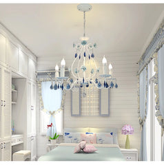 White Floral Crystal Chandelier Semi-Flush Ceiling Light