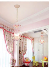 Pink Rose Crystal Chandelier Pendant Light with Floral Accents
