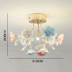 Gold Multi-Arm Ceramic Rose Ceiling Light