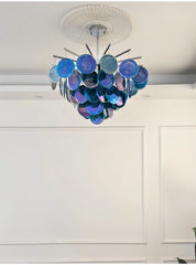 Glass Disc Chandelier Modern Pendant Light Brass or Chrome Finish