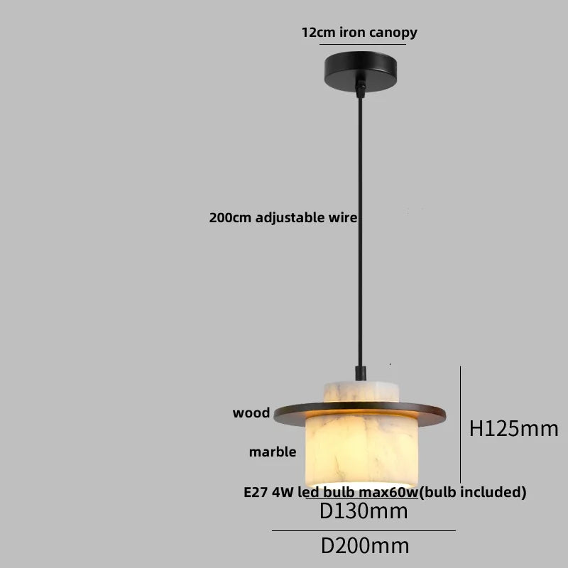 Pendant light with measurements on a gray background