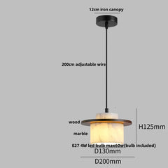 Pendant light with measurements on a gray background