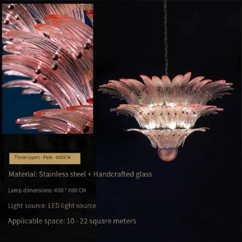 Pink chandelier with detailed design on a dark background