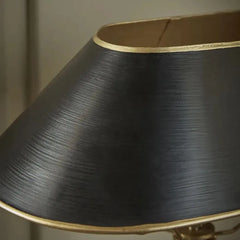 Black Cone Shade Metal Table Lamp with Gold Accents and Drum Base