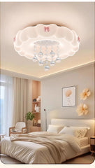 Cloud Shape Flush Mount Ceiling Light with Pink Bows and Crystal Drops