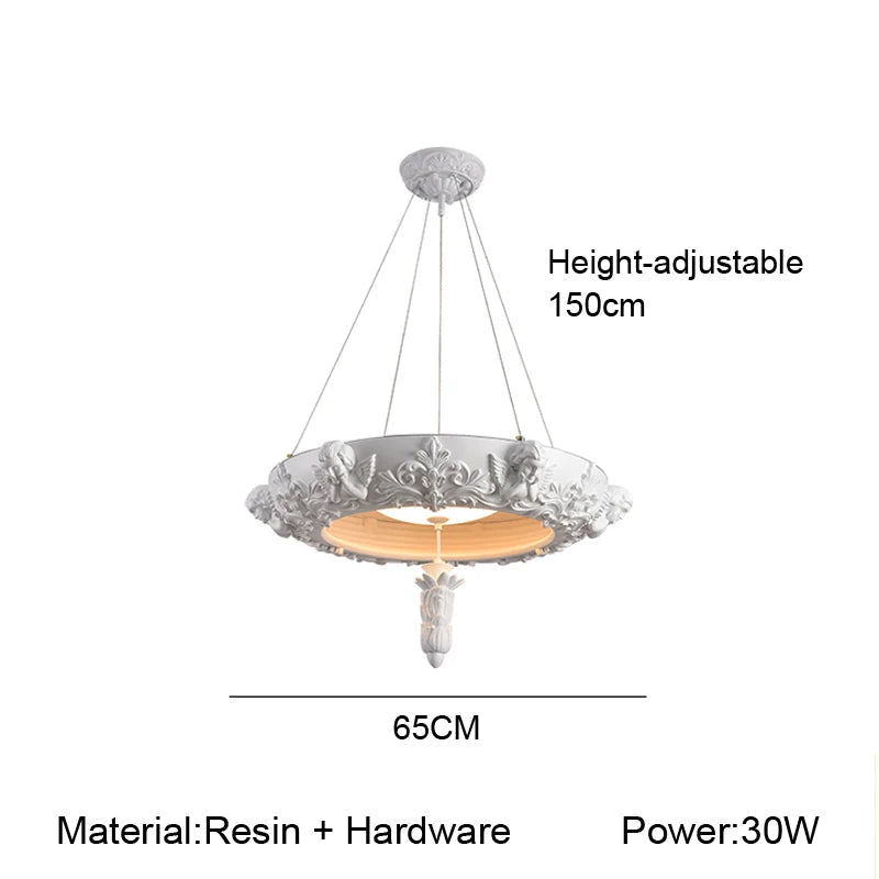 Decorative pendant light with height adjustable feature on a white background
