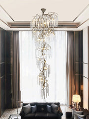 Modern Gold Branch Crystal Cascading Waterfall Pendant Light Fixture