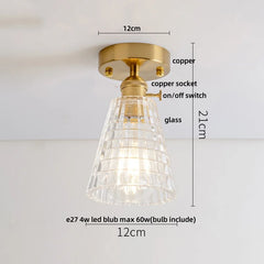 Ceiling light fixture with measurements and component labels
