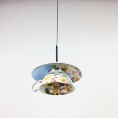 Gold Metal Frame Floral Ceramic Pendant Light with Green Leaf Accents