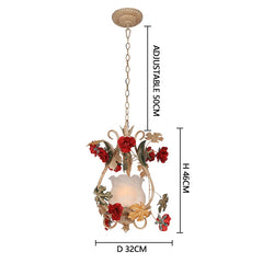 Gold Floral Pendant Light with Rose Accents