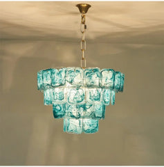 Gold Tiered Glass Chandelier Hanging Pendant Light